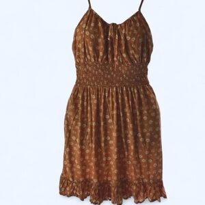 Peach Floral Spaghetti Strap Ruffle Sun Dress L